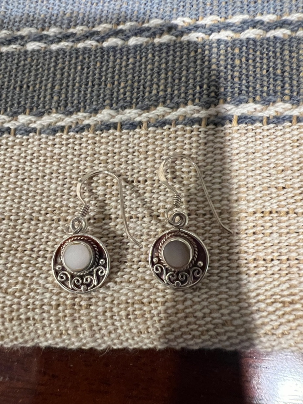Silver Drop Earrings with White Center